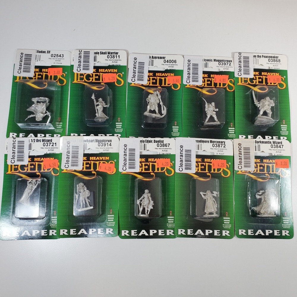 Reaper Miniatures Metal Lot 10 Fantasy Figures Wizards Fighters Paladins D&D RPG